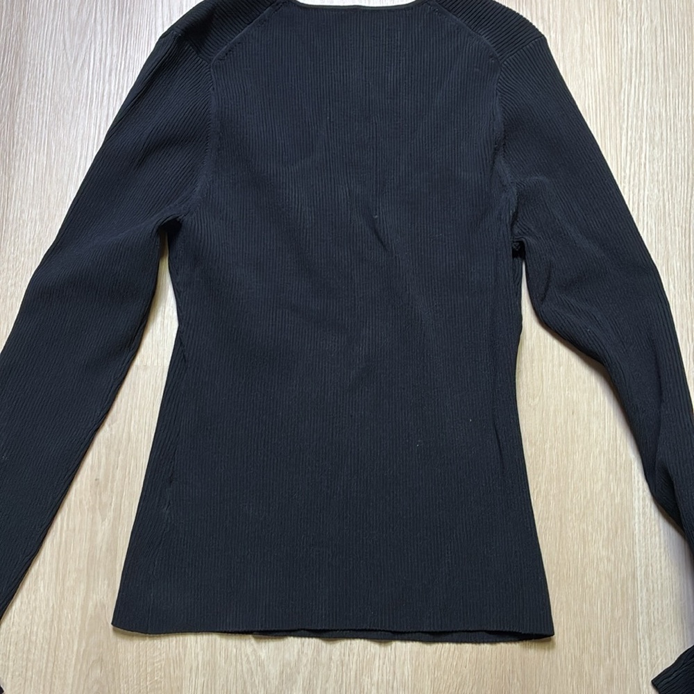 Veronica Beard Sweetheart Ribbed Knit Top Black Textured Long Sleeve - Picture 6 of 6